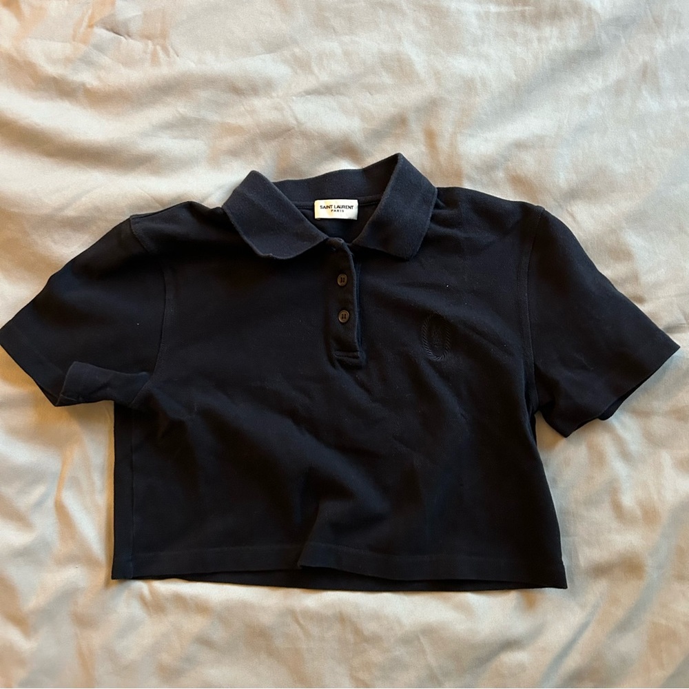 saint laurent crop tshirt navy blue